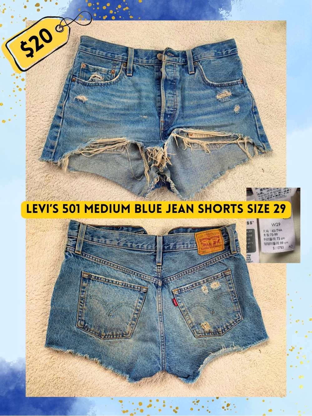 Levi's Medium Blue Distressed 501 Jean Shorts